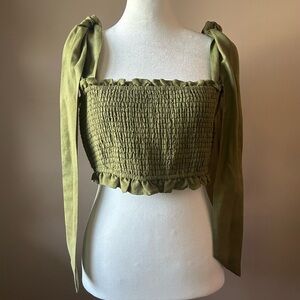 Cami NYC Benita Olive Smocked Linen Crop Top